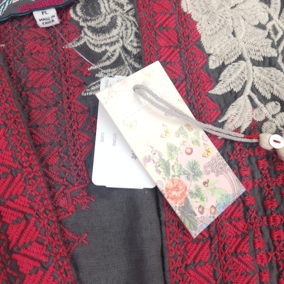 New Johnny Was Charcoal Camille Draped Embroidered Cream Red Cardigan Sz… - Picture 6 of 16